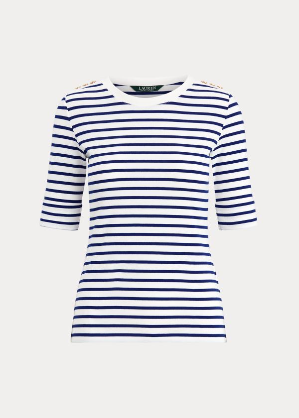 Ralph Lauren Striped Elbow-Sleeve Top Dame Danmark (ZAEJX9682)